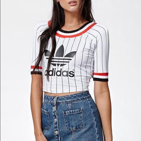 adidas Tops - Adidas White Cropped Short Sleeve Tennis Tee w/ Ribbed Cuffs